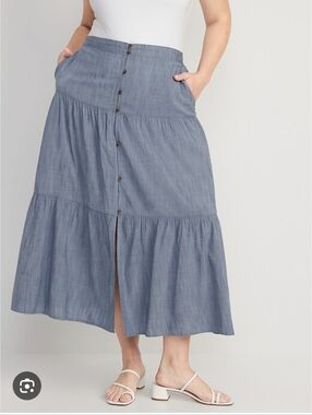 Old Navy Chambray Blue Tiered Button-Front Maxi Skirt